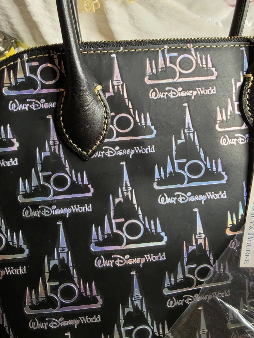 New Disney Dooney & Bourke Walt Disney World 50th Anniversary Black Holo Satchel
